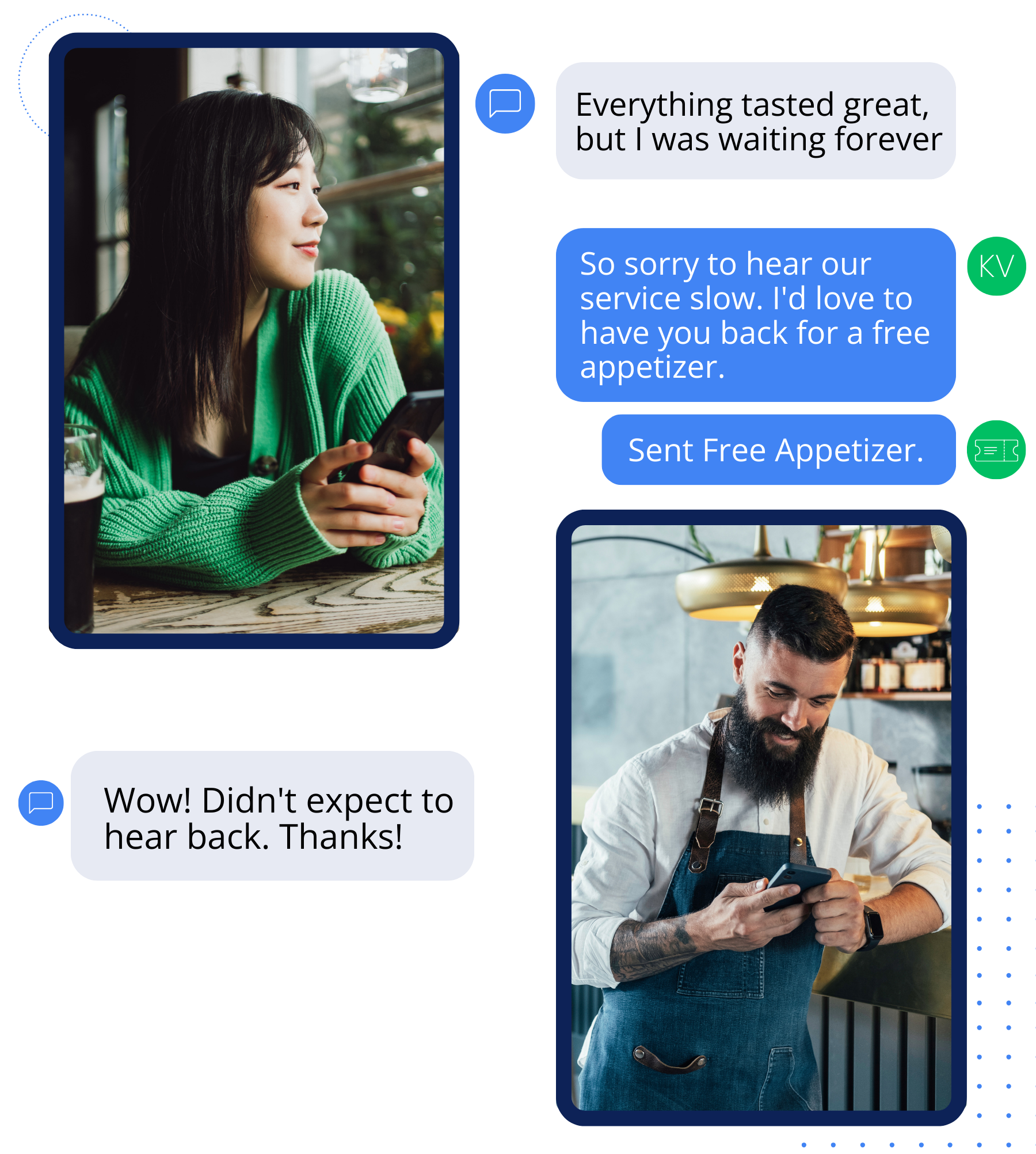 An example of a real-time conversation between a manager and guest using Ovation.